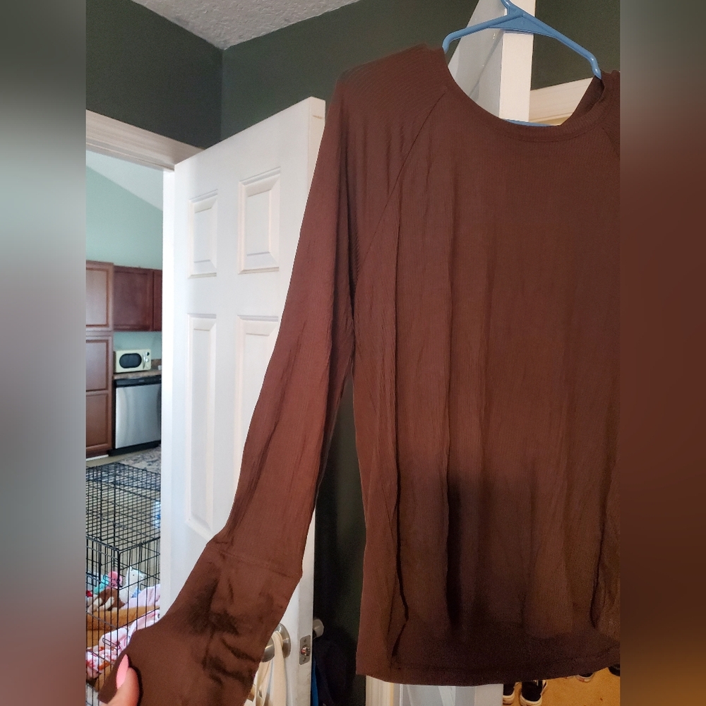 SOLD - Women's Long Sleeve Brown Top - Picture 2 of 6